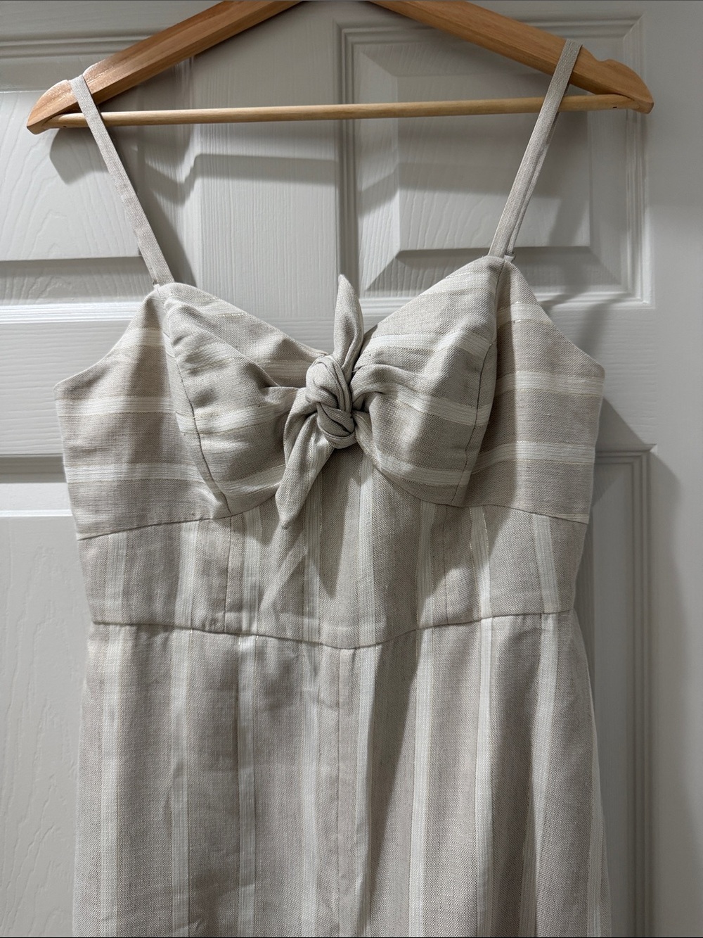 Ted Baker London Beige and Cream Striped Jumpsuit with Front Knot
